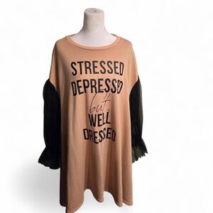 Trendy Tan and Black Long Sleeve Dress